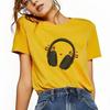 Fashion Headphones Printed Short Sleeved Round Neck Womens Tshirt for Spring and Summer Versatile Womens Tshirt