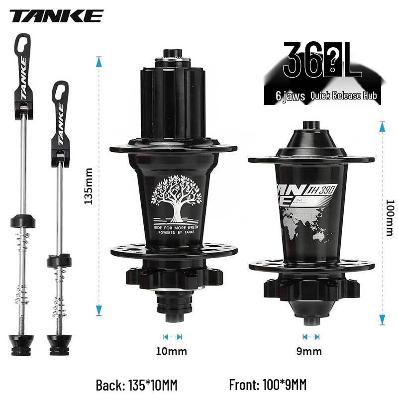 TANKE Mountain Bike 4-Bearing Hub: Quick Release Thru Axle, Iridescent Aluminum Alloy.