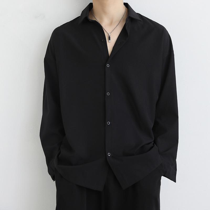 Loose Ice Silk Drooping Black Shirt Men's Long-sleeved Autumn Trendy Handsome Men's Jacket Casual Men's White Shirt