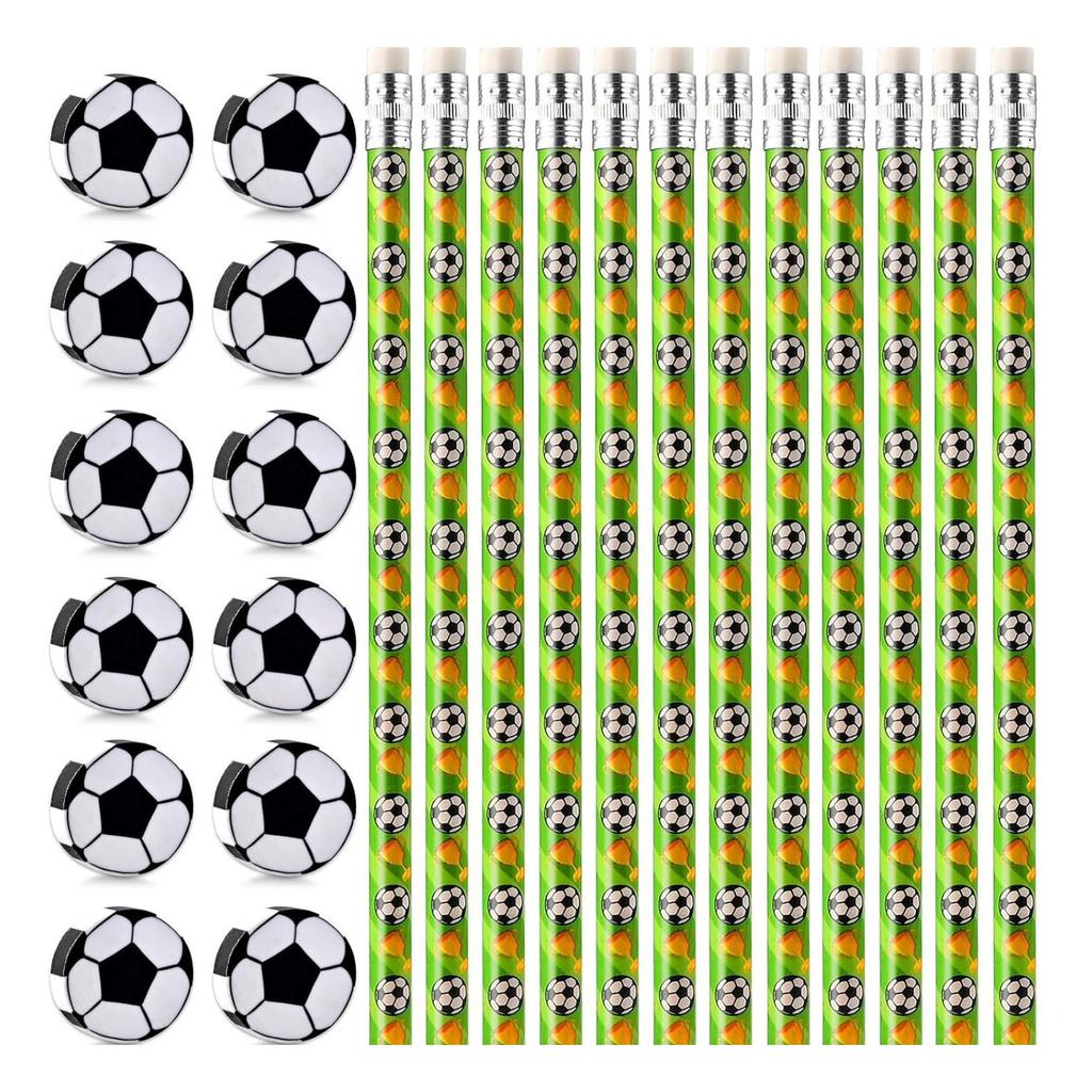 12 Stück Fußball-Bleistifte mit Radiergummi-Set Fußball-Thema Bleistift-Schreibwaren für Schüler Büro Schule Klassenzimmer HB