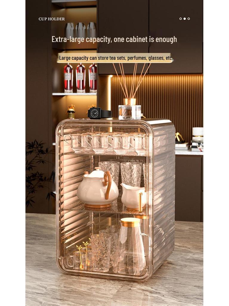 Dustproof Glass Cup Rack & Drain Box for Tea, Coffee, and Water Cups