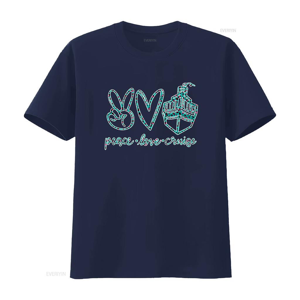 Peace Love Cruise T Shirt Cute for vintage Washed Casual Unisex Breathable Versatile graphic Stretched Top For Everyday Wear