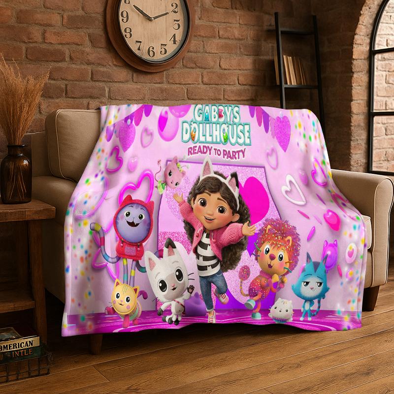 

Cartoon Gabby Dollhouse Girl Flannel Blanket Soft Warm Throw Blanket for Bedroom Living Room Bed Travel Camping Picnic Kid 130x150cm