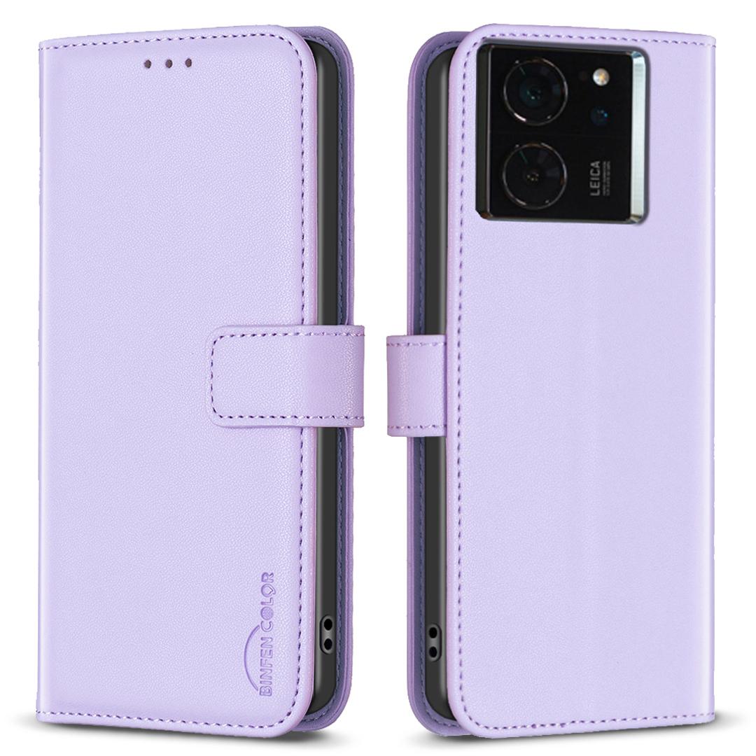 

BINFEN COLOR BF17 For Xiaomi 14T Pro Case Wallet Folio Flip Leather Cover Purple