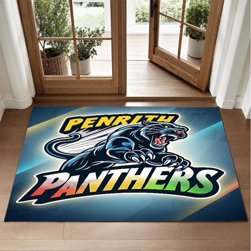 Penrith Panthers Design Crystal Velvet Rug Soft Decorative Mat for Bedroom Entrance