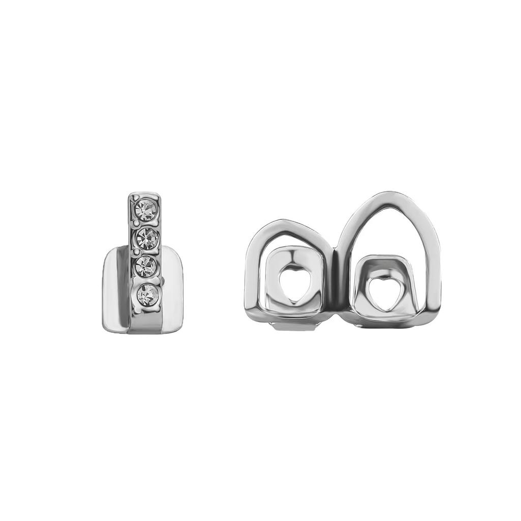JAG-135 Grillz Set Bar Hollow Double Teeth Set Daily Street Cool Diamond-Encrusted Gold Plated Hip-Hop