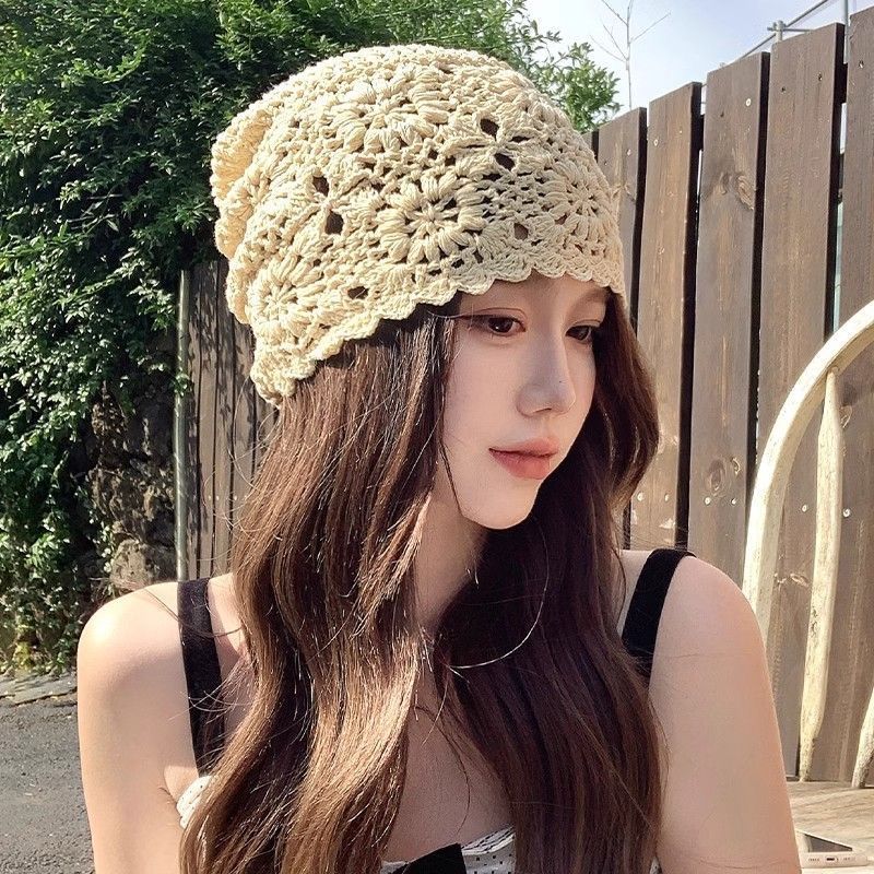 Handmade Crochet Hollow Out Hat Close-Fitting Women's Summer Hollow Out Fashionable Versatile Face-Flattering Korean Style Slouchy Hat Trendy