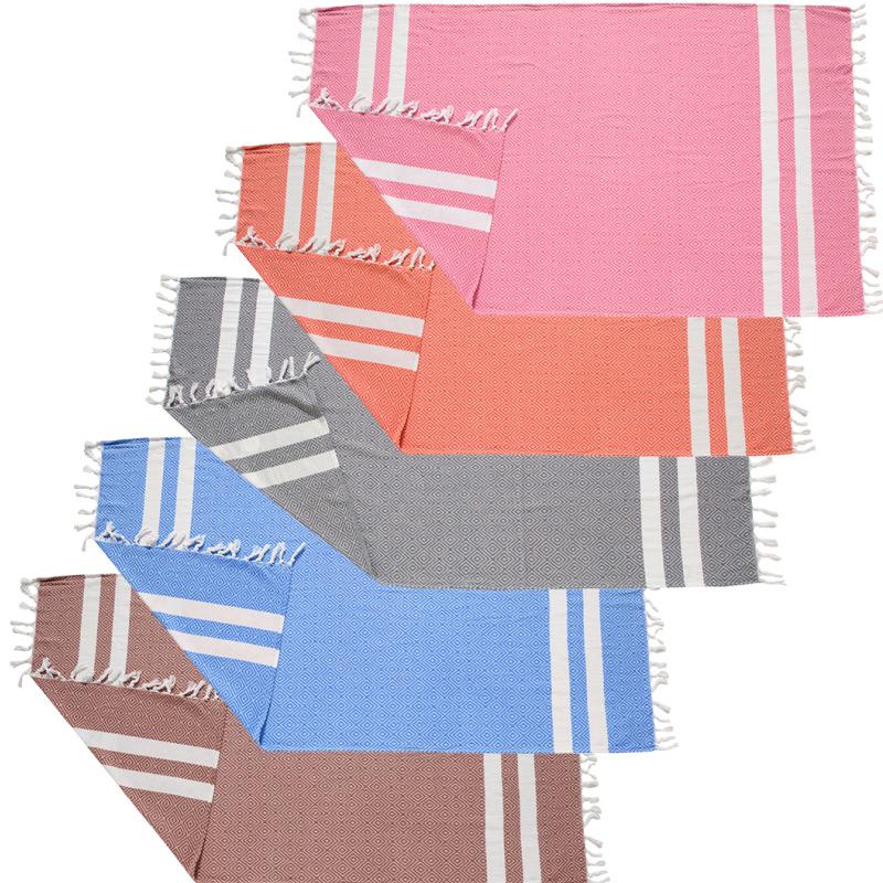 100% Cotton Striped Tassel Beach Towel - 30 Color Options