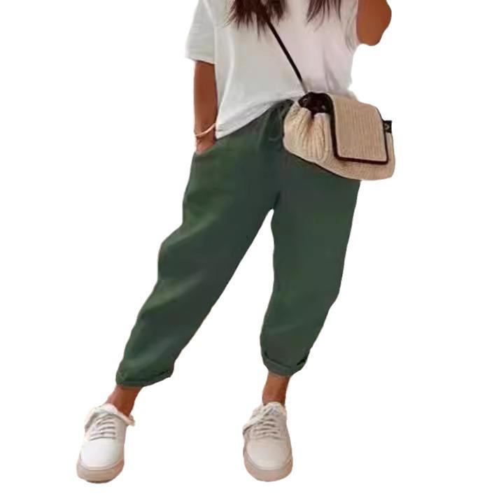 Pantalones Largos de Algodón para Mujer 2024 con Bolsillos y Cordón Elástico