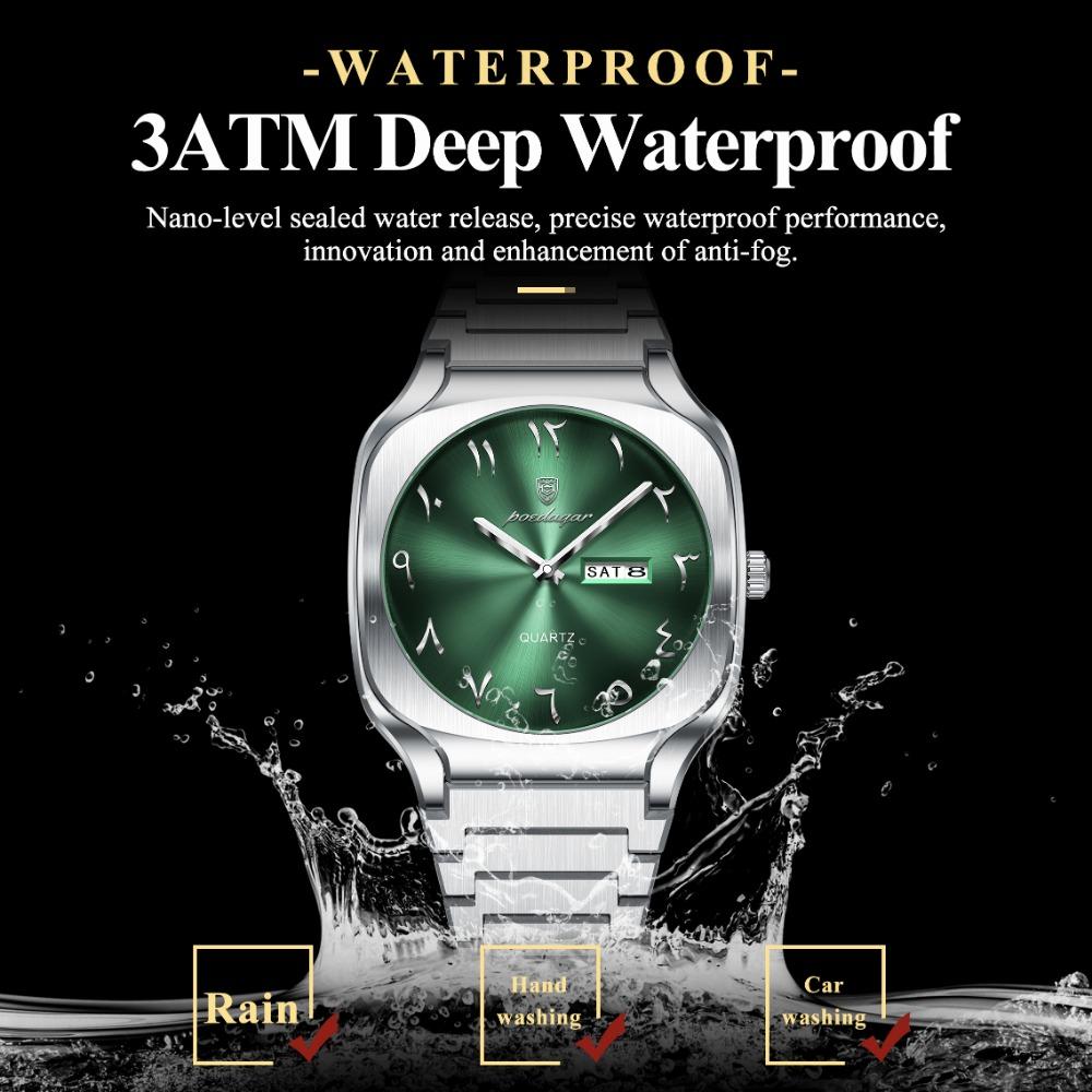 POEDAGAR Luxury Man Wristwatch Original Business Stainless Steel Quartz Watch Waterproof Date Men's Watches Week Clock Reloj