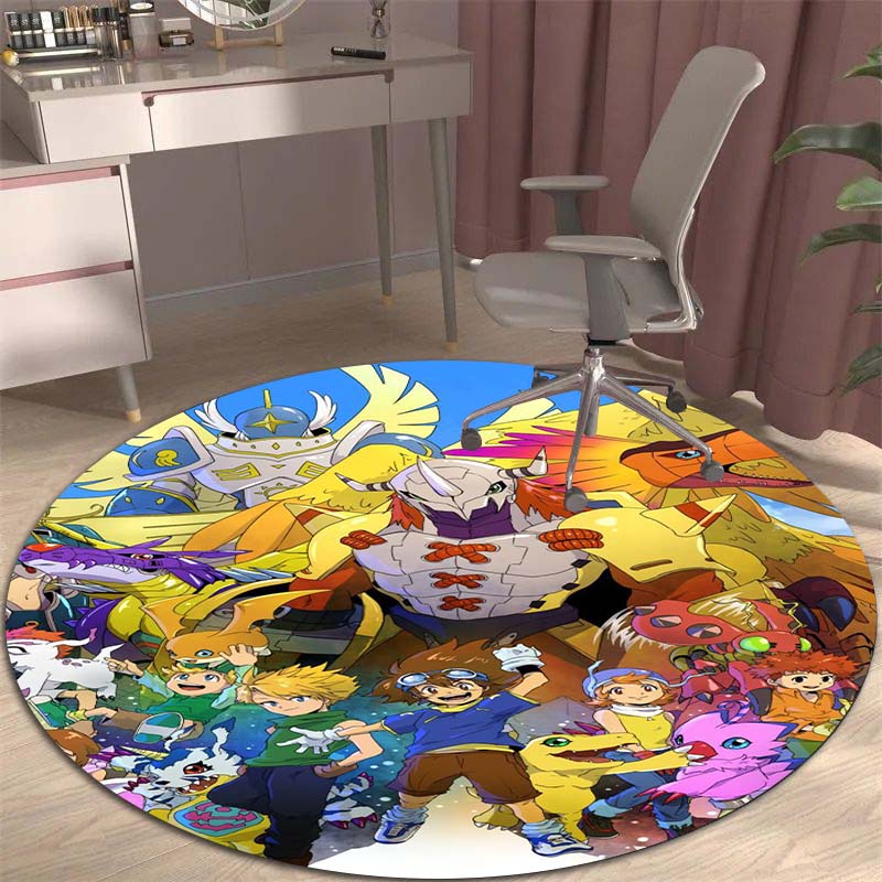 Runder Teppich mit Digimon-Motiv, geeignet zur Dekoration von Wohnzimmern, Schlafzimmern, Sofas und Spielzimmern; rutschfester Teppich für Kinder.999
