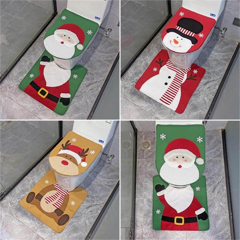 Christmas Snowman Toilet Seat Cover Bath Mat Lid Cover Bathroom Rug Lid Toilet Cover Set New Year Christmas Decorations