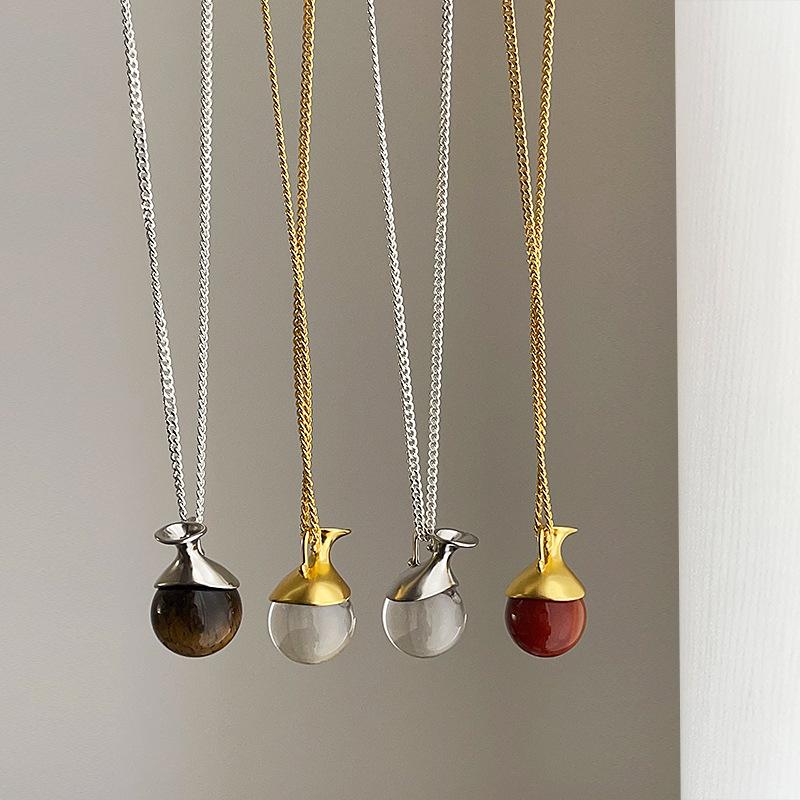INS Mode Natürlicher Stein Tigerauge Transparentes Glas Flaschenanhänger Halsketten Für Frauen Gold Silber Kupfer Pulloverkette