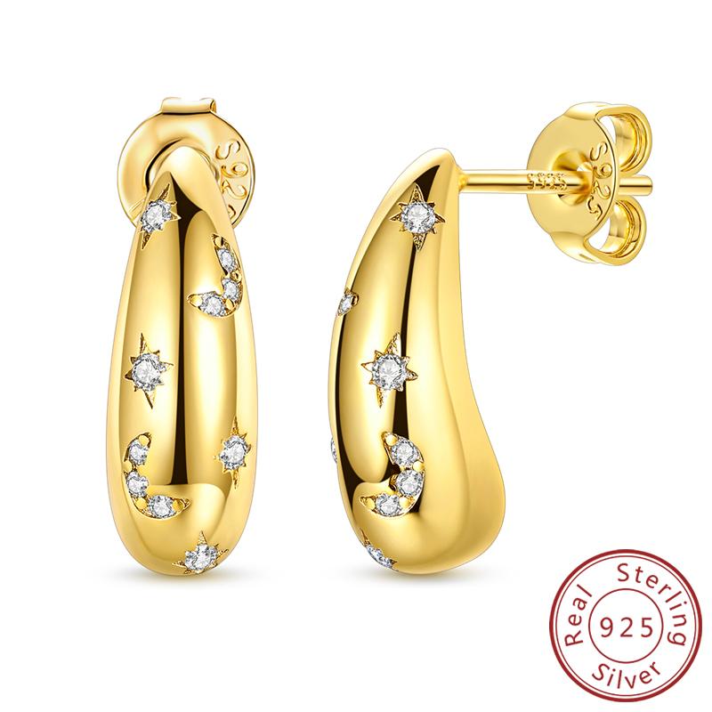 Earrings Original 925 Silver Stud Drop Hoop Earrings Rose Gold for Women Girls Party Wedding Birthday Jewelry Gift