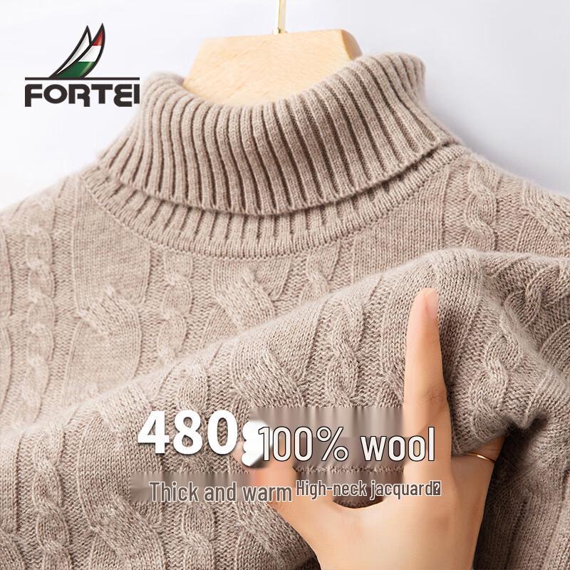 

Futing Men s 100% Merino Wool Cable Knit Turtleneck Sweater 3XL 56