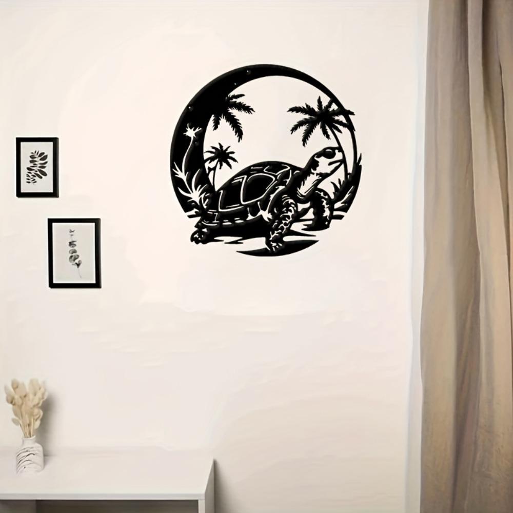 Iron Palm Tree Turtle Wall Art, Metal Outdoor Decor for Garden, Living Room, Office, Christmas Birthday Gift for Turtle Lover