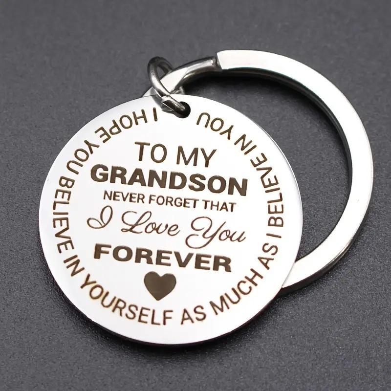 

Stainless Steel Keychain Grandparents Gift for Grandson Stainless Steel Keychain for Mothers Day and Fathers Day Backpack Bag Pendant 3*3CM