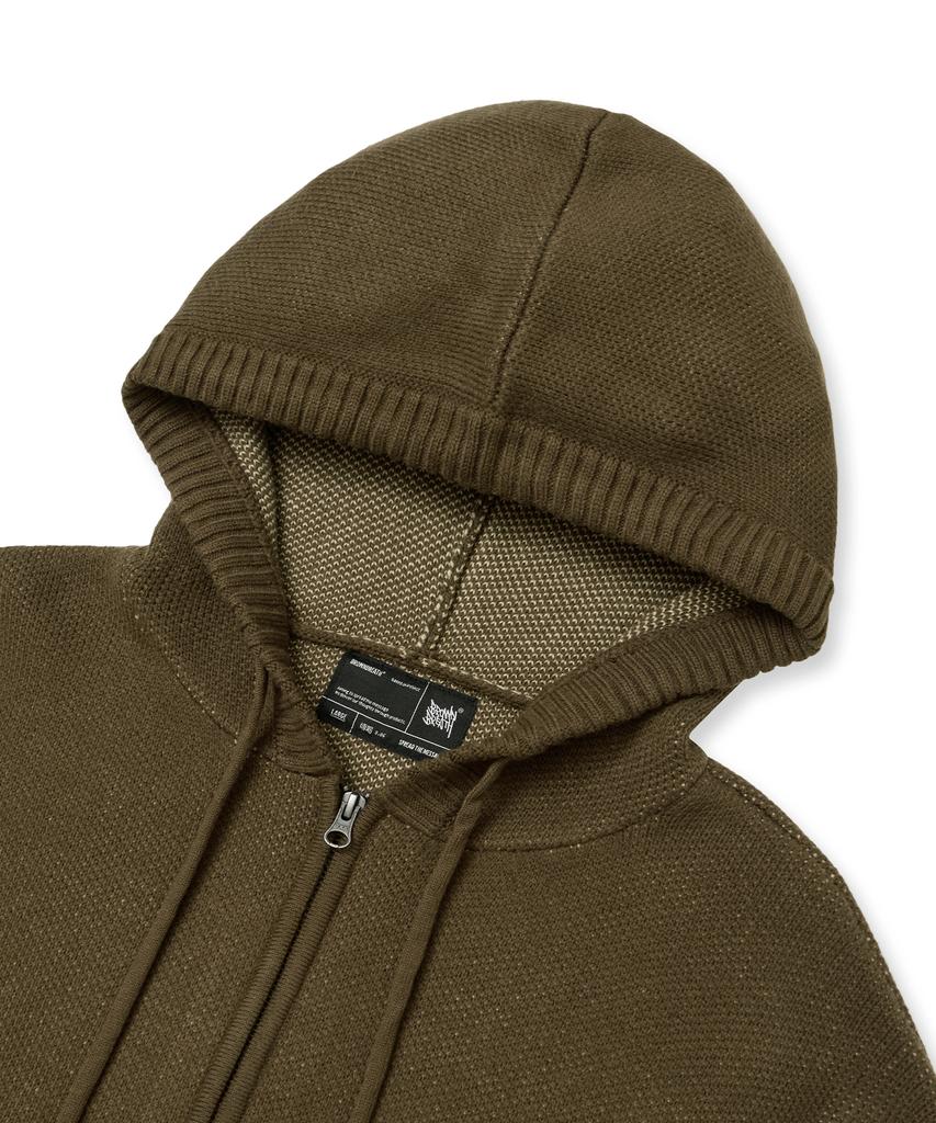 Brownbreath Tag Knit Hood Zip Up - Brown