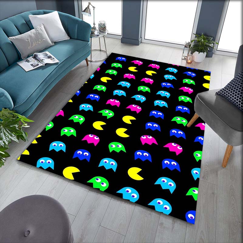 Pac-Man Game Theme Rug Non-Slip Round Carpet Gaming Room Bedroom Living Room Floor Mat Decoration
