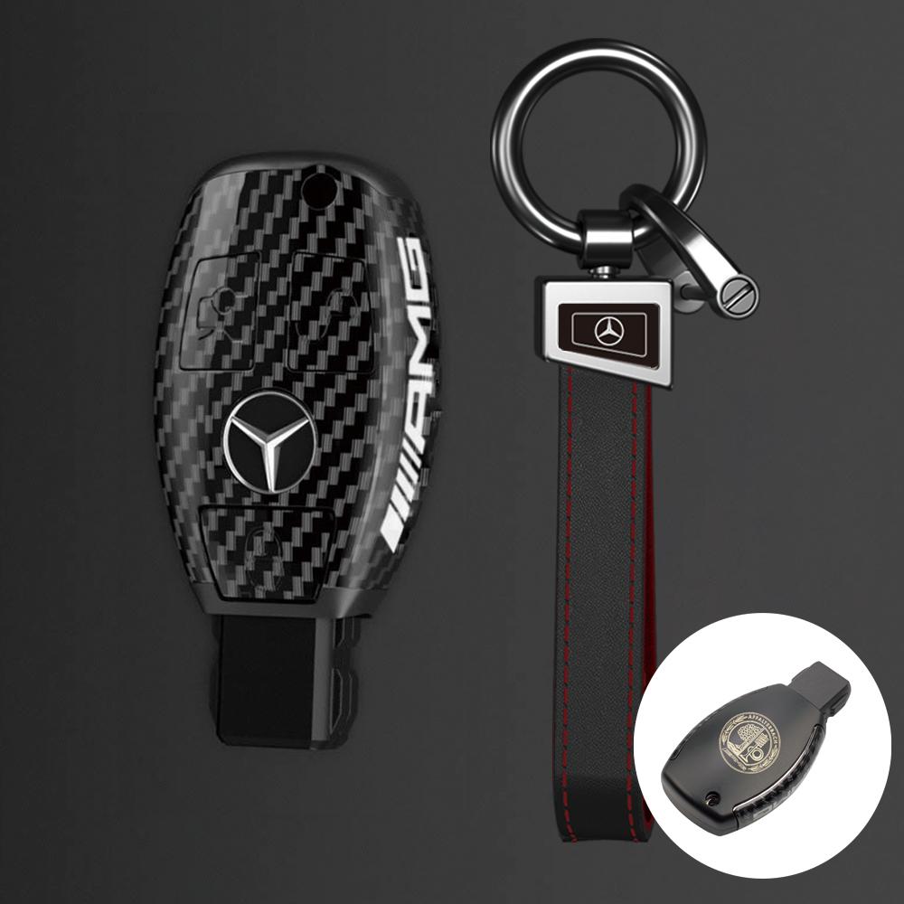 PC Carbon Fiber Car Key Rings For Mercedes Benz AMG A B C E Class GLS GLA GLC CLS CLA W204 W212 W176 Car Key Case Cover Keychain