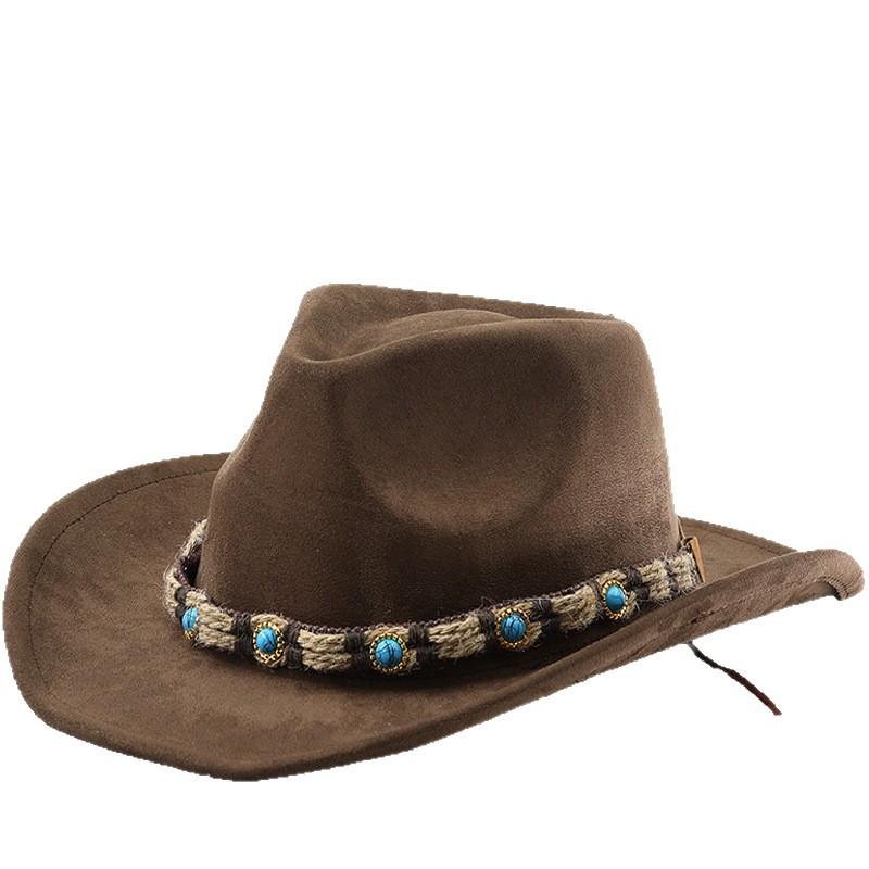 New bohemian suede upturned edge western cowboy hat men and women outdoor curled brim ethnic style top hat felt hat
