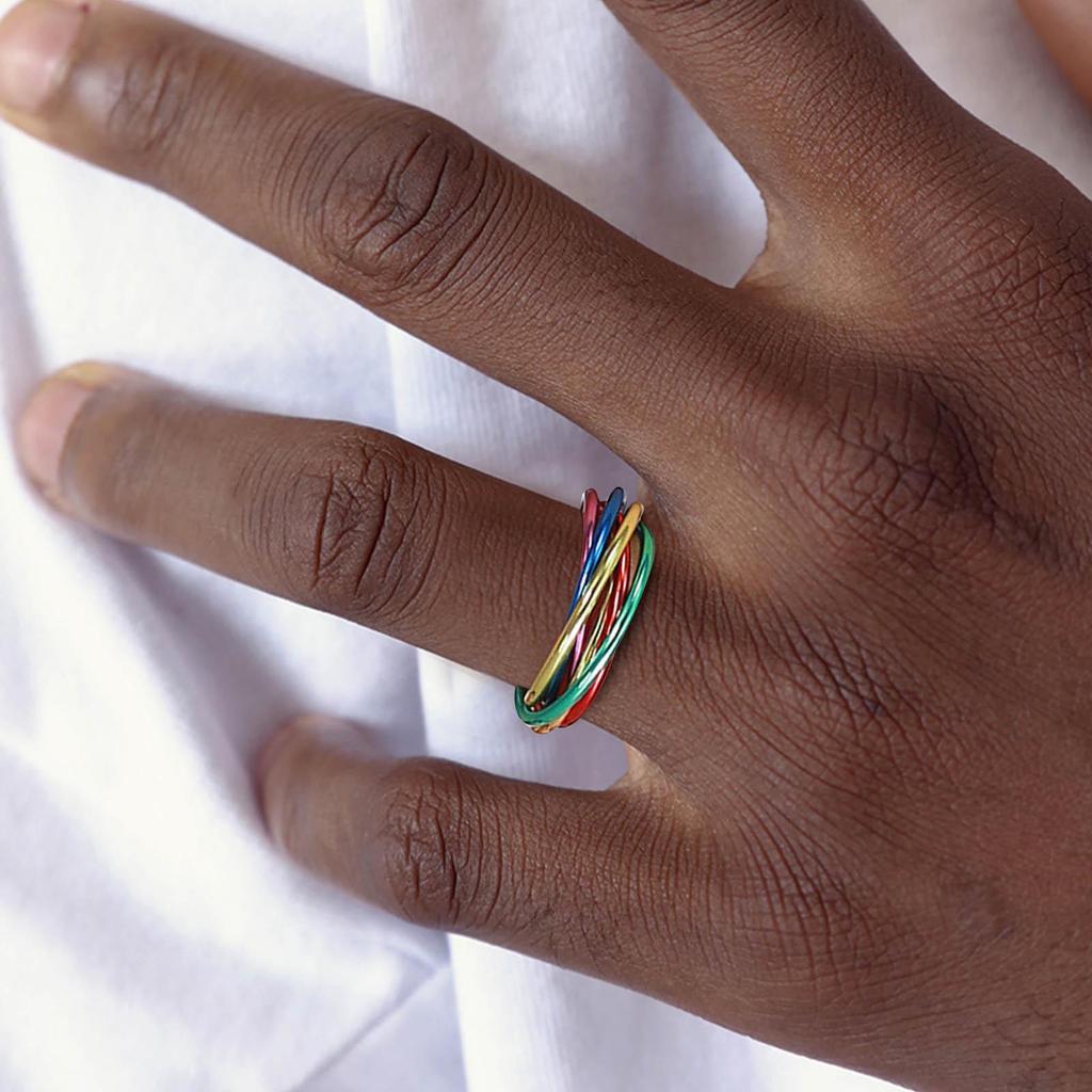 Colorful Stainless Steel 6-Ring Set for Men and Women - Fashionable and Unique Jewelry, R-599