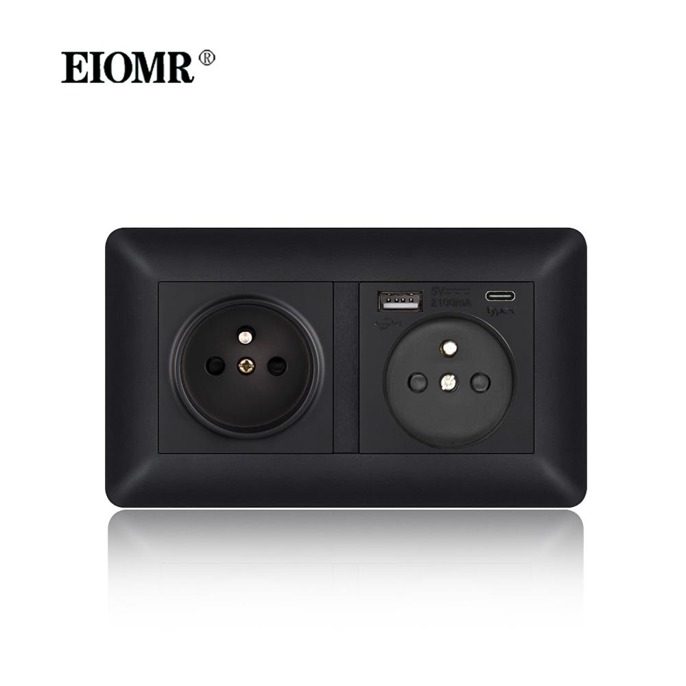 EIOMR France Standards Grounded Wall Socket 16A 250V with USB and Type-C Port Quality Curved Flame Retardant Panel Power Socket