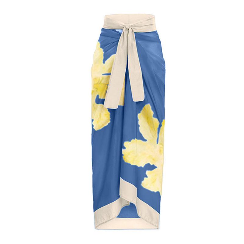 

Европейская и американская юбка миди с принтом в стиле отпуска и завязками - Пляжное платье 22067388 One Size синий