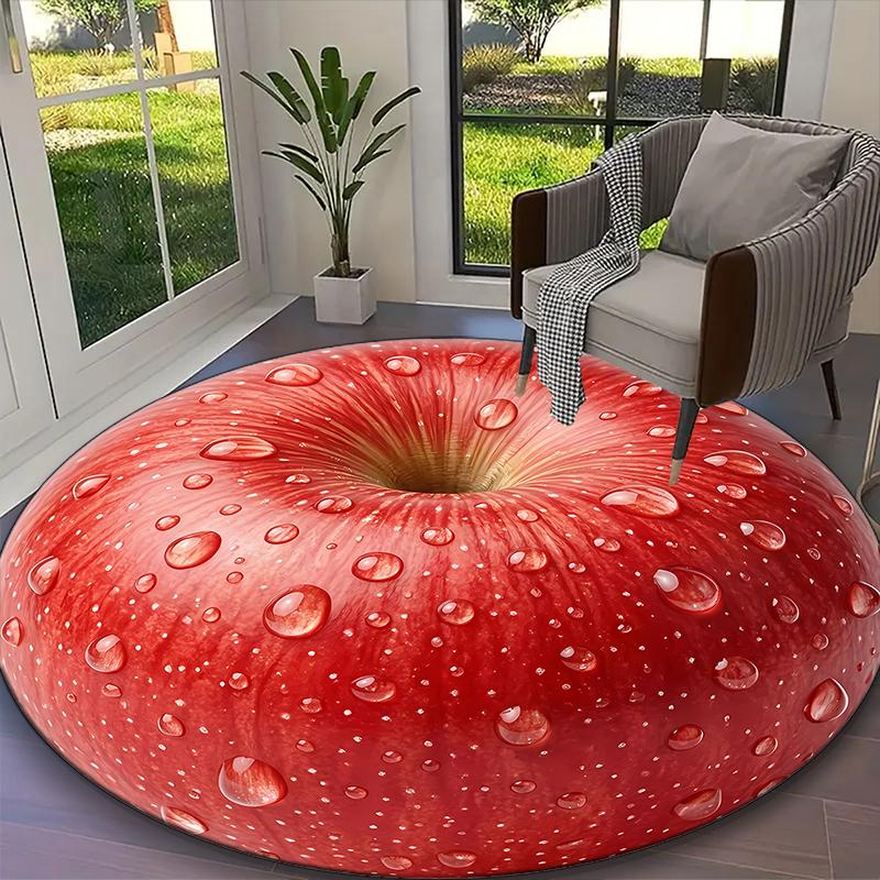 1pc Office Printed Round Carpet, Crisp Green Apple Rug, Home Sofa Chair Mat For Christmas and Halloween Décor