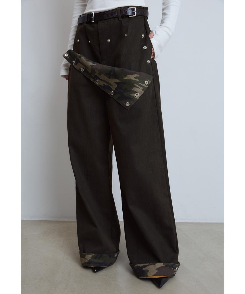 UOUSOO Camouflage Open Snap Wide Pants_ Brown