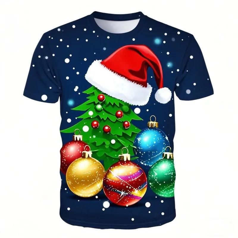 3D printed Santa Claus T-shirt men's and women's summer casual short sleeved Christmas T-shirt top men's oversized T-shirt