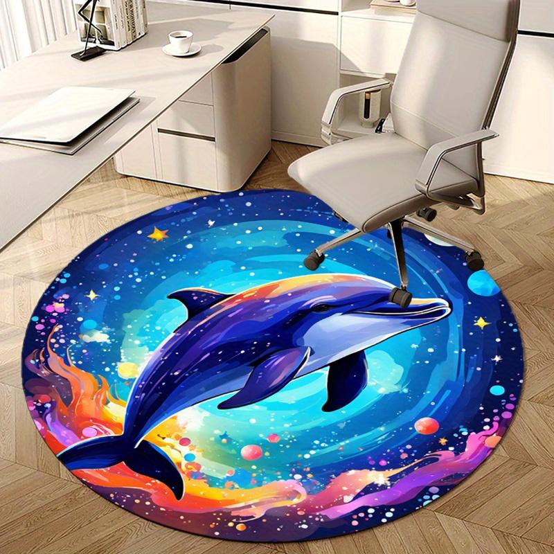 Watercolor Dolphin Round Rug Nonslip Area Rug Office Chair Mat Carpet For Living Room Bedroom Home Decor