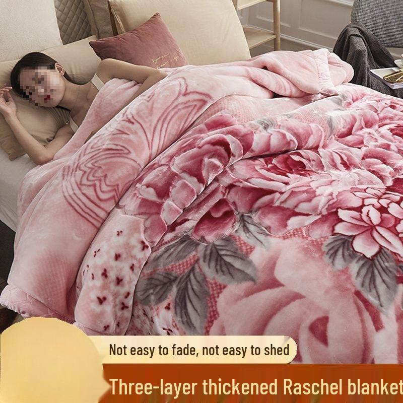 G5Z Double Layer Winter Blanket: Thick Flocked Raschel & Milk Fleece for Cozy Naps.