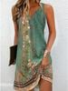 European and American Women's Floral Button A-line V-neck Sleeveless Dress, 2024 Fashion Trend.