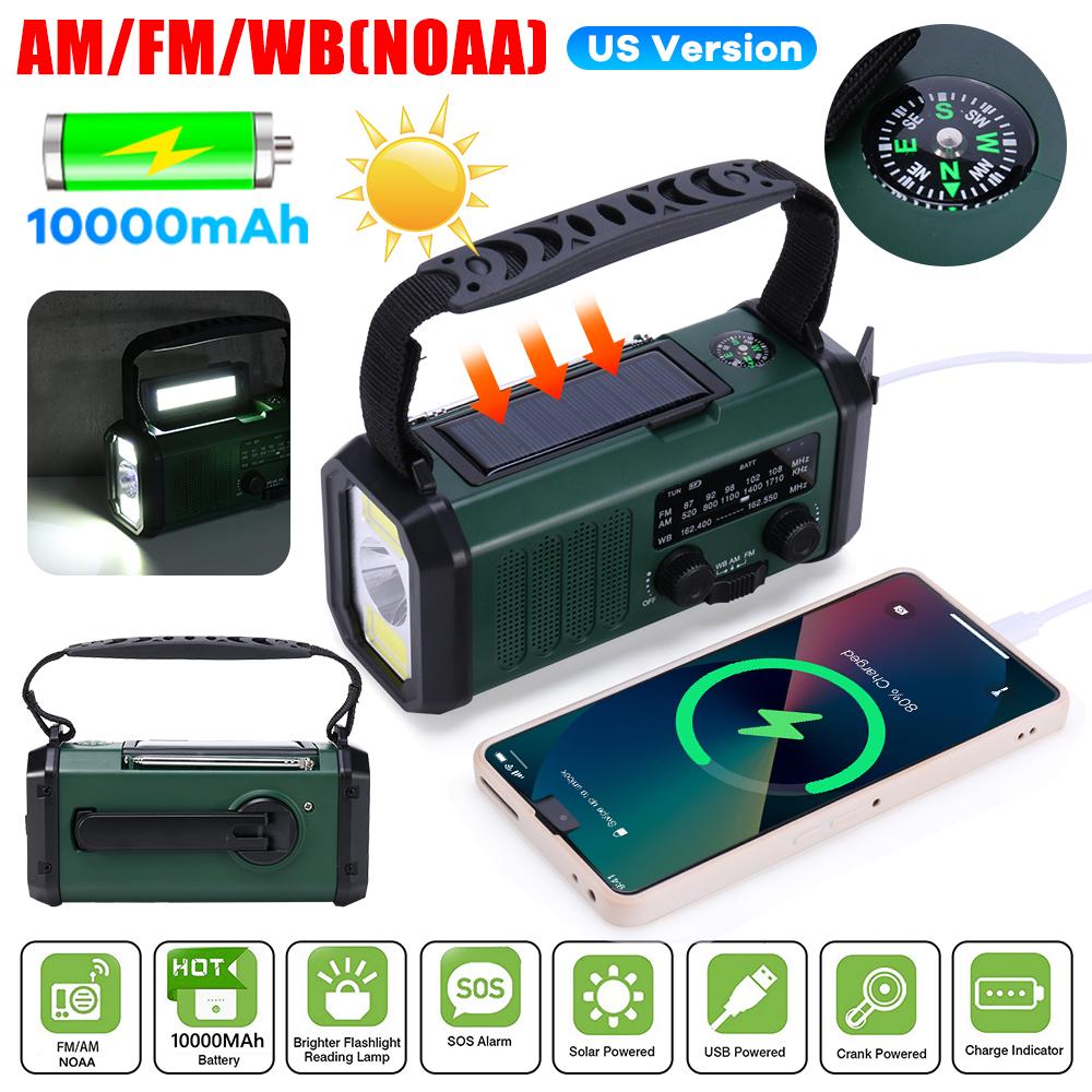 Multifunctional Portable Radio Hand Crank Solar FM AM WB NOAA Weather Radio Emergency LED Flashlight Power Bank Type-C Charging