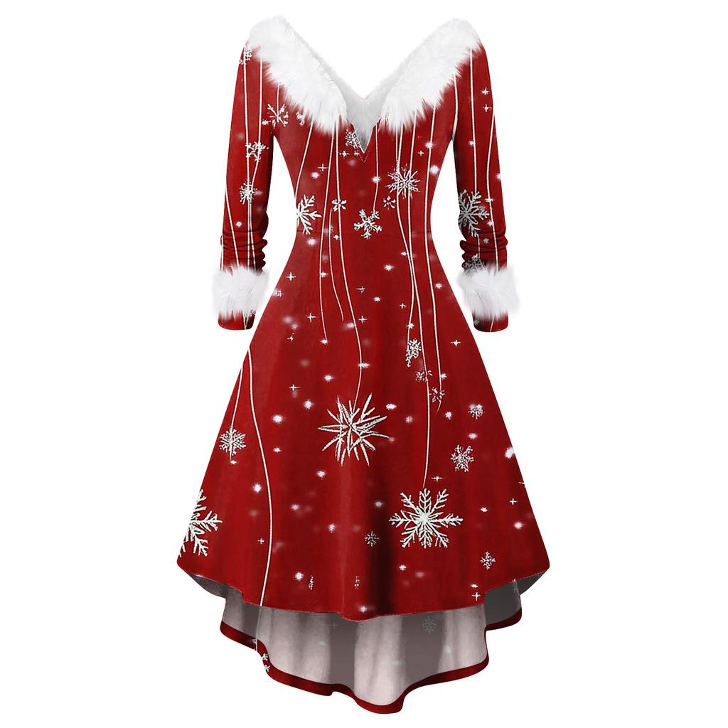 Women's Fashionable Casual Fitted Christmas Print Party Long-Sleeved Dress