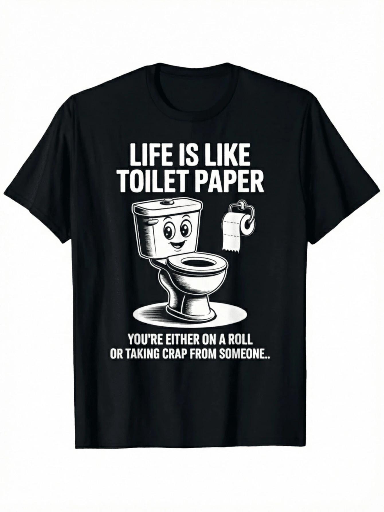 Funny Life Toilet Paper Humorous Sarcasm T-Shirt - Loose Fit, Short Sleeve, Round Neck, Geometric And S разноцветный