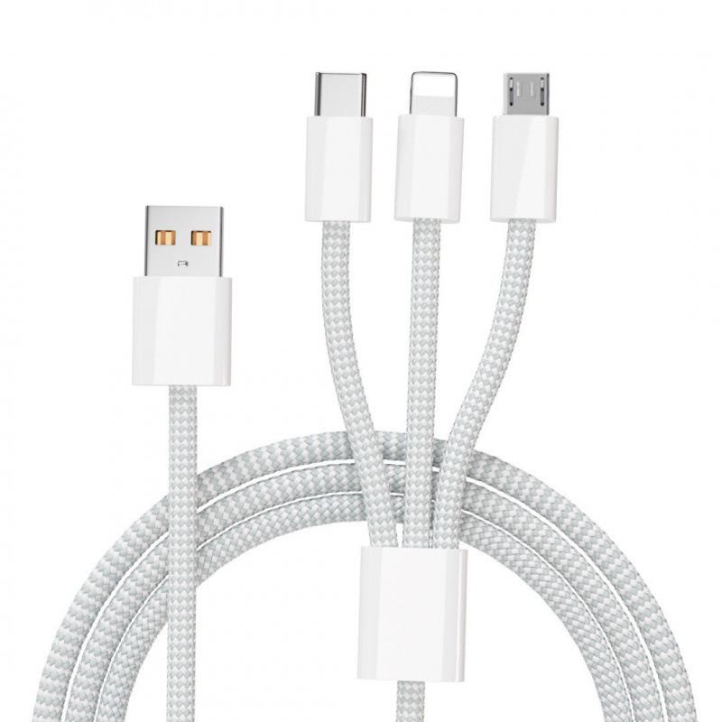 120W Braided Fast Charging 3-in-1 Cable for Apple, Huawei, and Android Devices