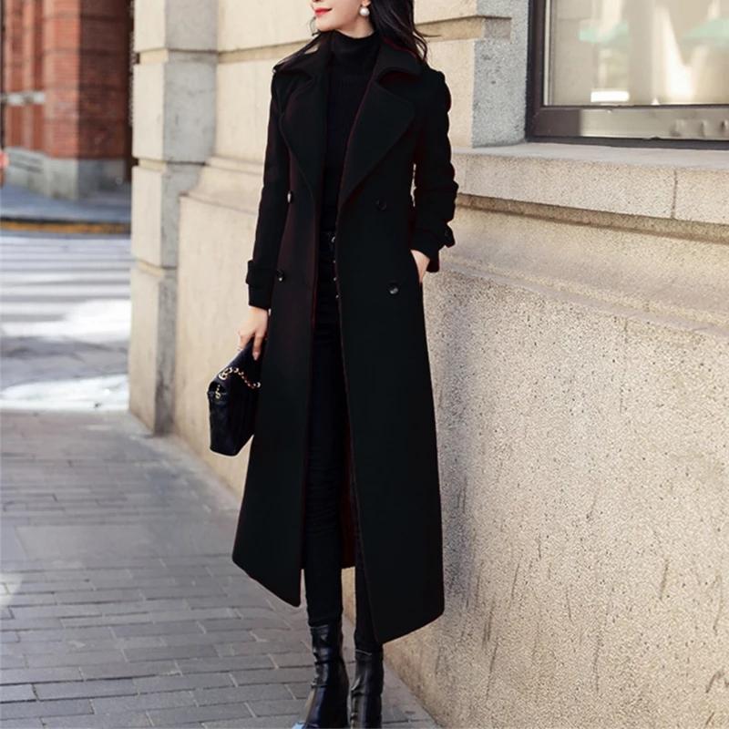 Autumn Winter Women‘s Coat Korean Long Coated Thickened Woolen Winter Coat for Women Black Coat