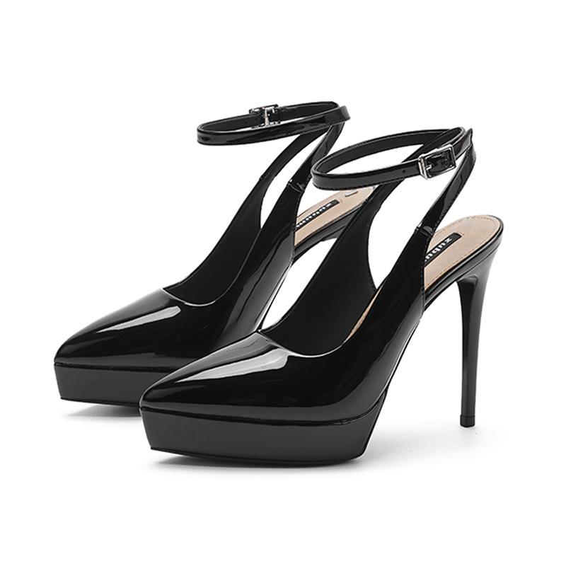 

1233-2 Сексуальные сандалии на высоком каблуке с открытой пяткой и острым носком, женские летние новые, на тонком каблуке, водонепроницаемая платформа 34