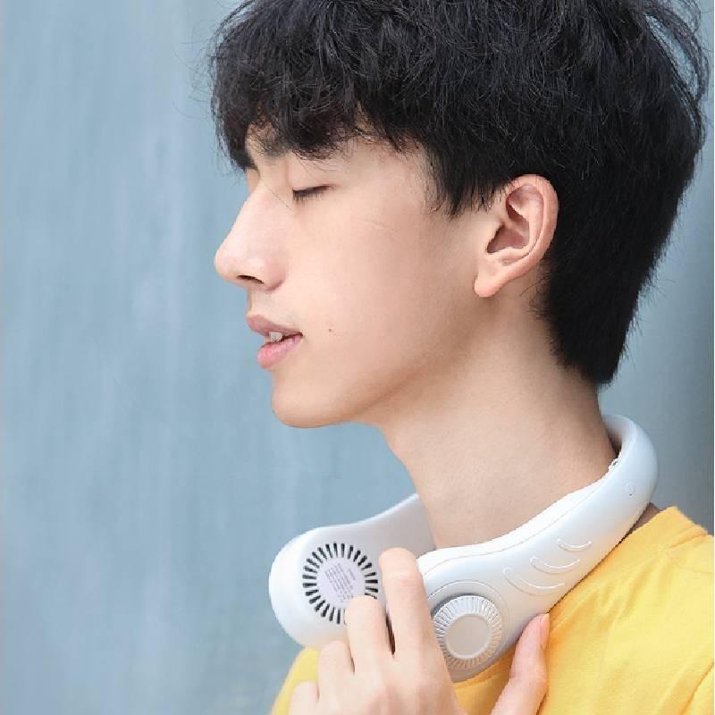 Portable Hanging Neck Fan Usb Rechargeable Brushless Motor White Low Noise