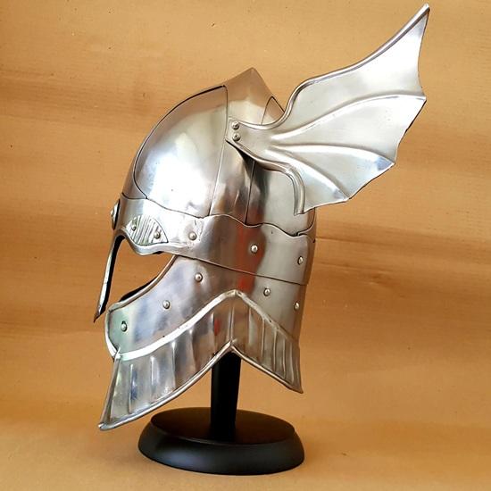 Medieval Fantasy Winged Viking Helmet with Stand  Wearable Steel Helmet for LARP, Cosplay Renaissance Fair Norse Warrior Costume Prop