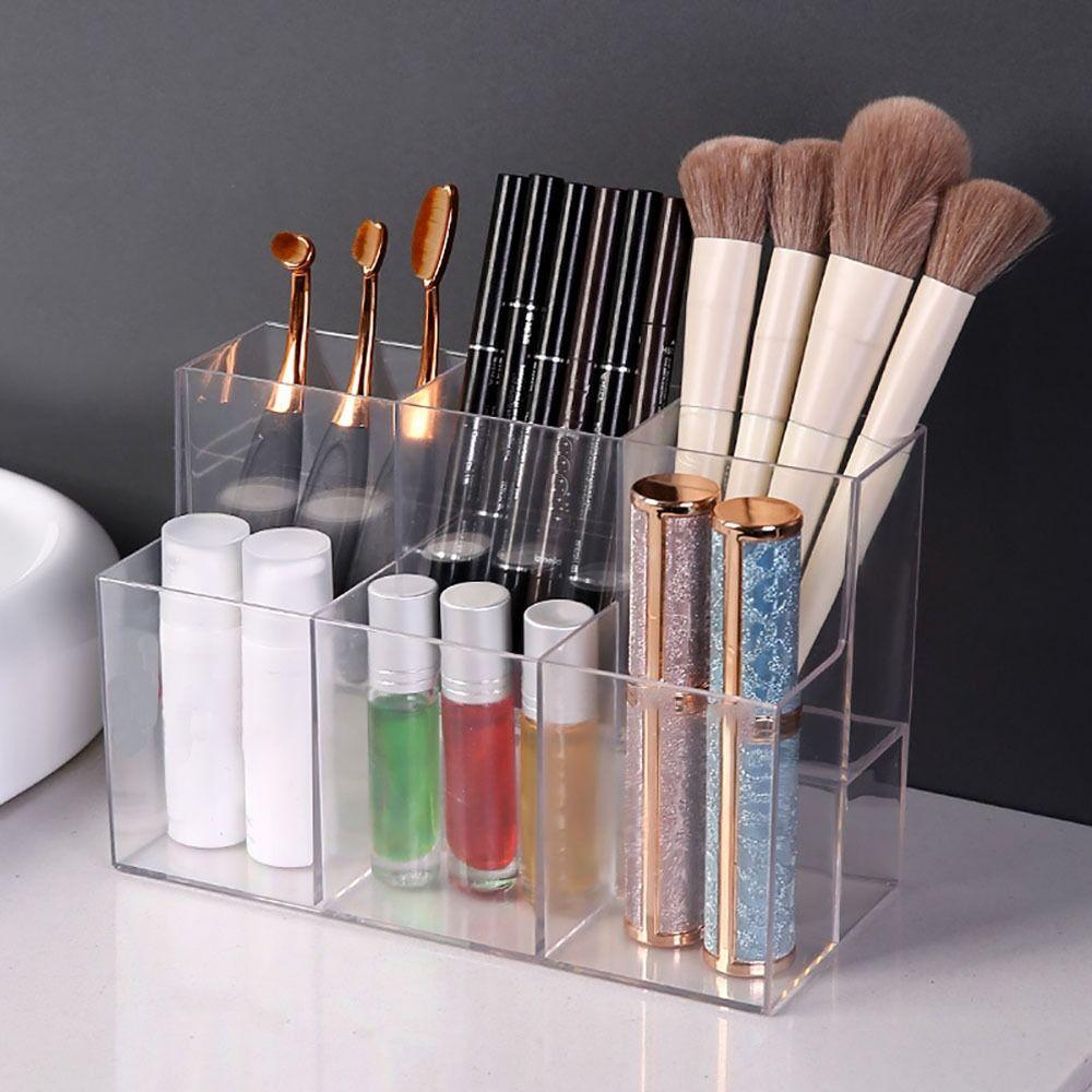 High Quality Acrylic Pen Holder Transparent 6 Grids Pen Container Sorting Storage Desktop Organiser Stationery Storage Box