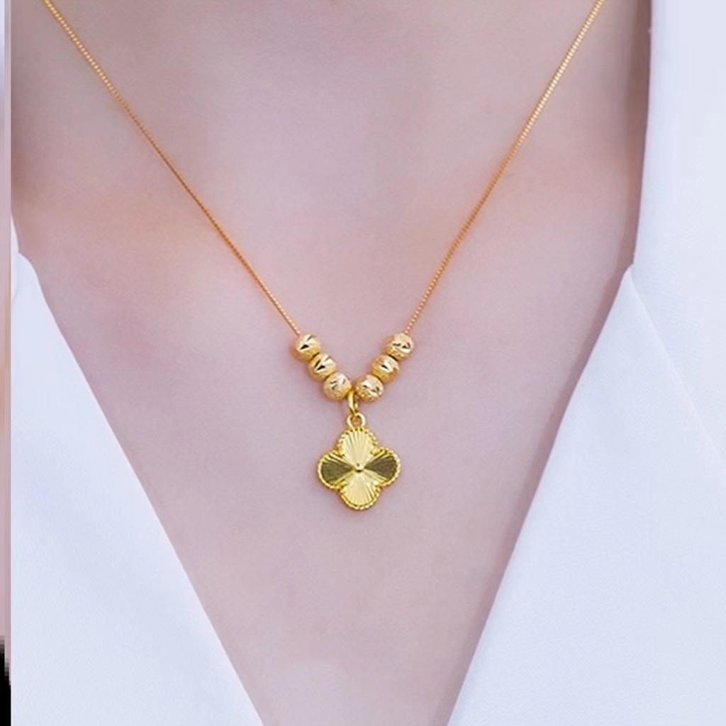 Vietnam Gold-Plated Four-Leaf Clover Necklace with Bead Pendant for Women