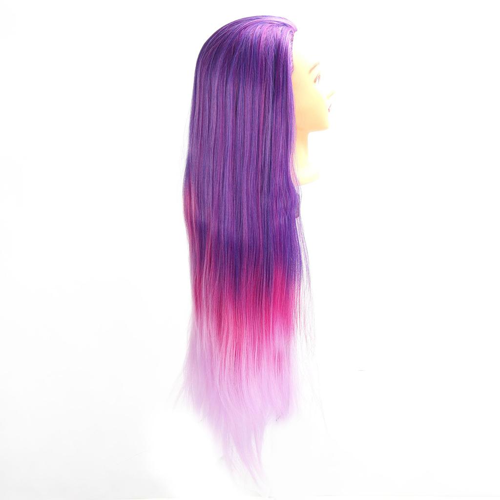 Mannequin Head Purple Pink Gradient Color Hairdresser Head with Hair for Hairdressing Practice