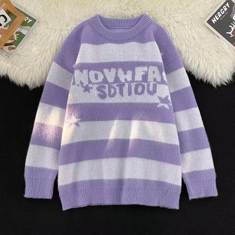 

American retro striped sweater for men and women 2025 new popular autumn and winter couples lazy outside knitted top XXL