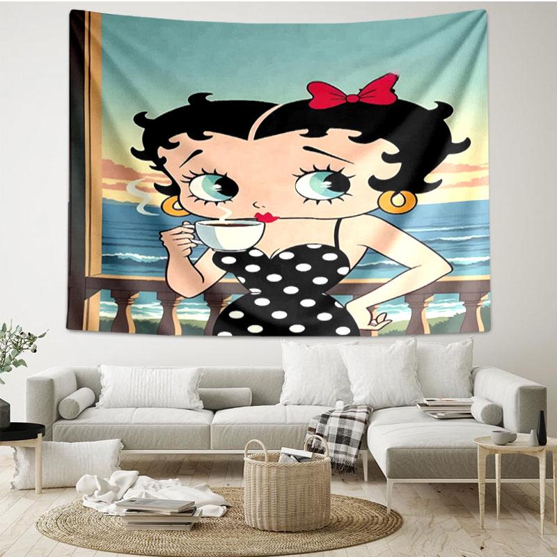 Betty Boop Print Tapestry - Portable Wall Decor Cloth, for Home, Dorm, Travel, Bedroom, Living Room - Ideal Birthday Housewarming Gift