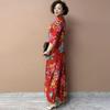 Summer Women's V-Neck Floral Casual Dress Ice Silk Linen High Elastic Long Dress A-Line Plus Size Dress