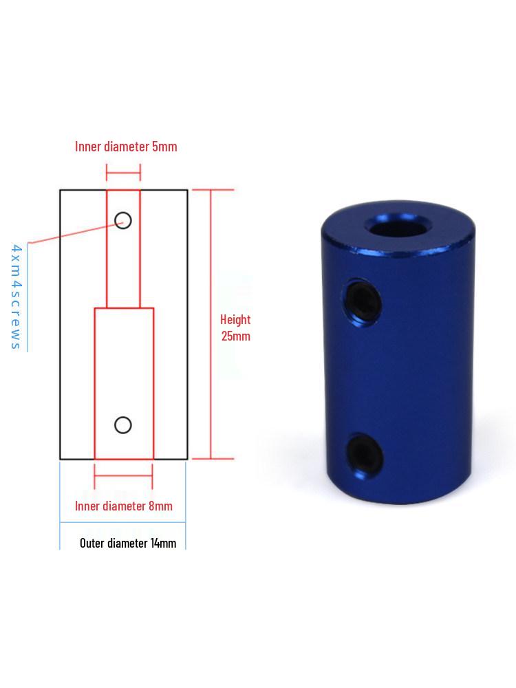 

Blue Aluminum Alloy Coupling for 3D Printers, Ship, Car, and Aircraft Models with Motor Grub Screw Connector Outer 14, Length 25, Inner 6*8