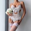 Longnet socks white lace lace hollow stitching cute skirt suspender top three-piece set 52